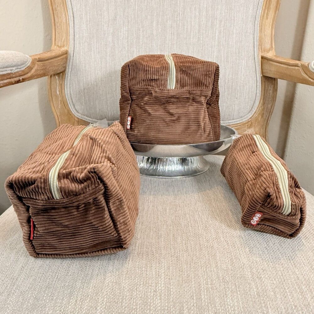 Set of 3 Personal Womens Travel Toiletry Tote Cosmetic Makeup Jewelry Bags Brown